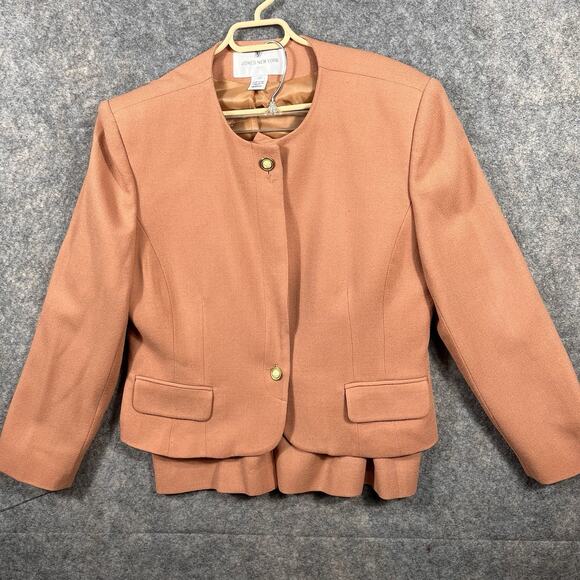 Jones New York Jackets & Blazers - Jones New York‎ Beige Blazer & Skirt Suit Set 100% Wool Work Career Size 14